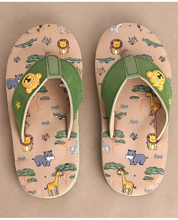 Cute Walk by Babyhug Slip On Flip Flops Animals Print - Green