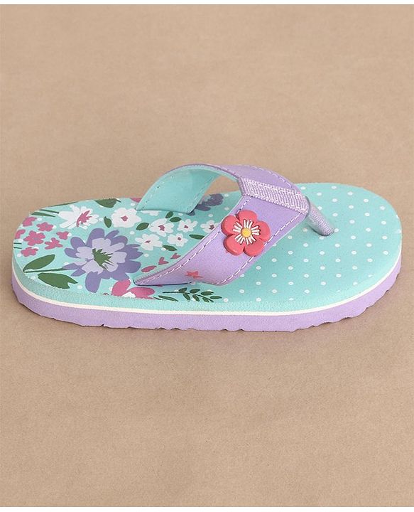 Cute Walk by Babyhug Slip On Flip Flops Floral Print - Blue