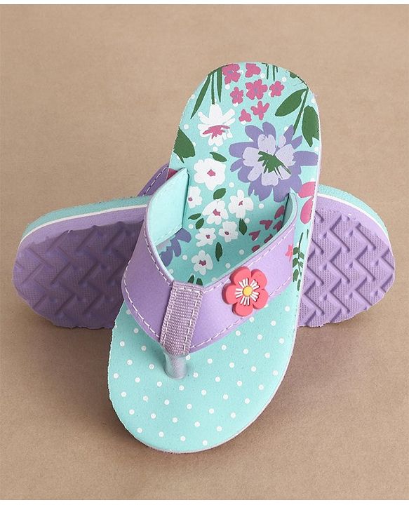Cute Walk by Babyhug Slip On Flip Flops Floral Print - Blue