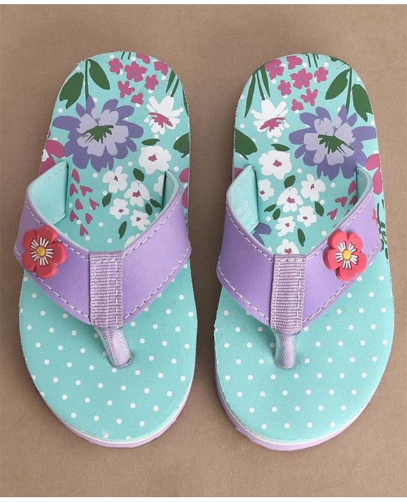 Cute Walk by Babyhug Slip On Flip Flops Floral Print - Blue
