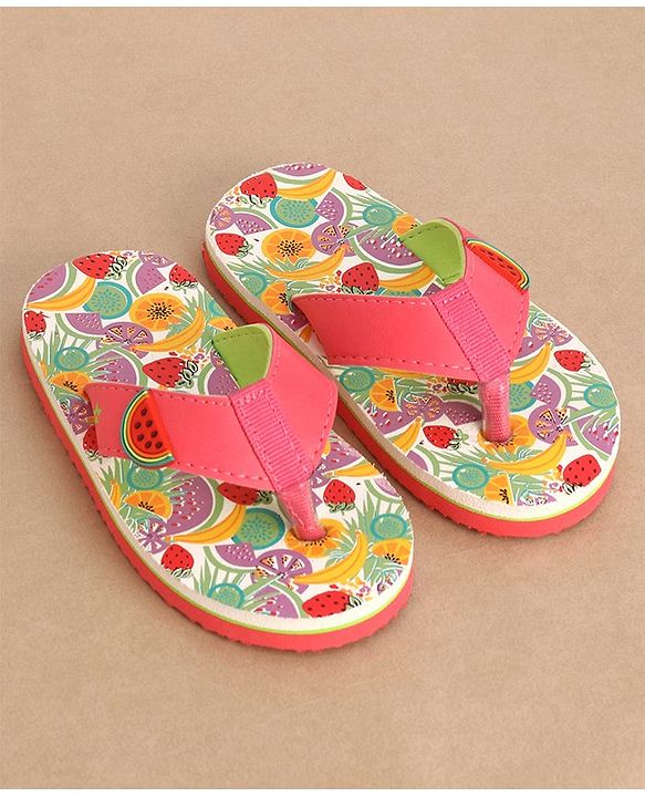 Cute Walk by Babyhug Slip On Style Fruits Graphics and Applique Flip Flops - Pink