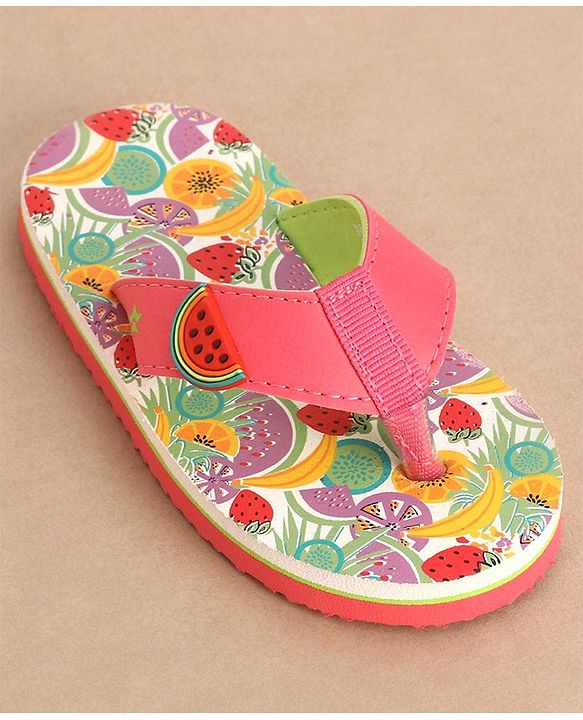 Cute Walk by Babyhug Slip On Style Fruits Graphics and Applique Flip Flops - Pink