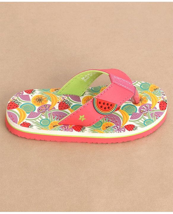 Cute Walk by Babyhug Slip On Style Fruits Graphics and Applique Flip Flops - Pink