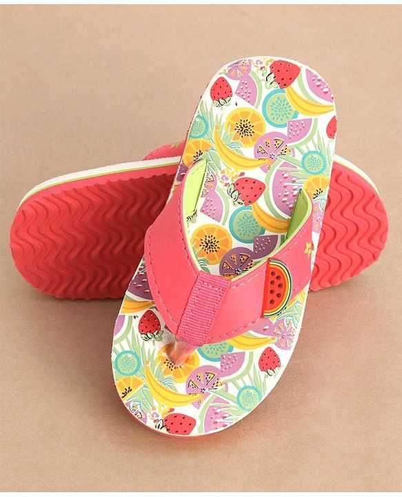 Cute Walk by Babyhug Slip On Style Fruits Graphics and Applique Flip Flops - Pink