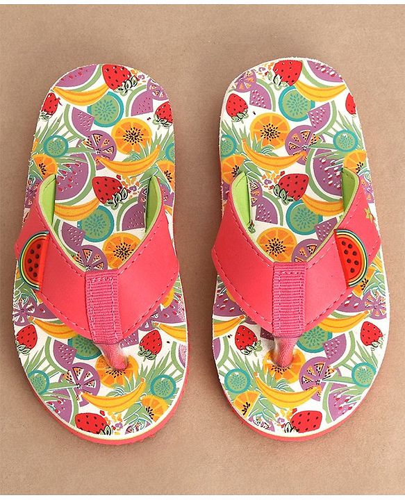 Cute Walk by Babyhug Slip On Style Fruits Graphics and Applique Flip Flops - Pink