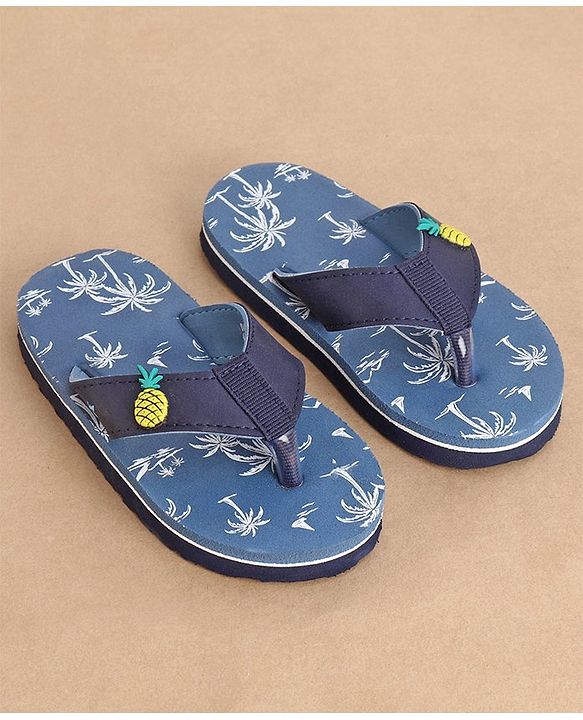 Cute Walk by Babyhug Slip On Style Palm Tree Graphics & Pineapple Applique Flip Flops - Blue