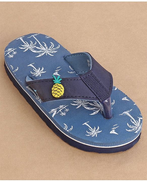 Cute Walk by Babyhug Slip On Style Palm Tree Graphics & Pineapple Applique Flip Flops - Blue