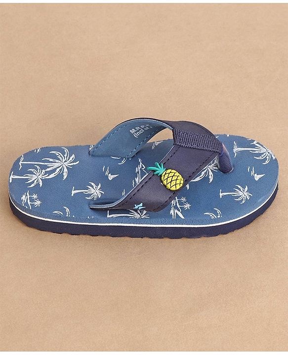 Cute Walk by Babyhug Slip On Style Palm Tree Graphics & Pineapple Applique Flip Flops - Blue