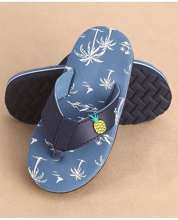 Cute Walk by Babyhug Slip On Style Palm Tree Graphics & Pineapple Applique Flip Flops - Blue