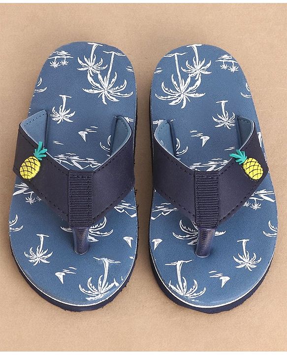Cute Walk by Babyhug Slip On Style Palm Tree Graphics & Pineapple Applique Flip Flops - Blue