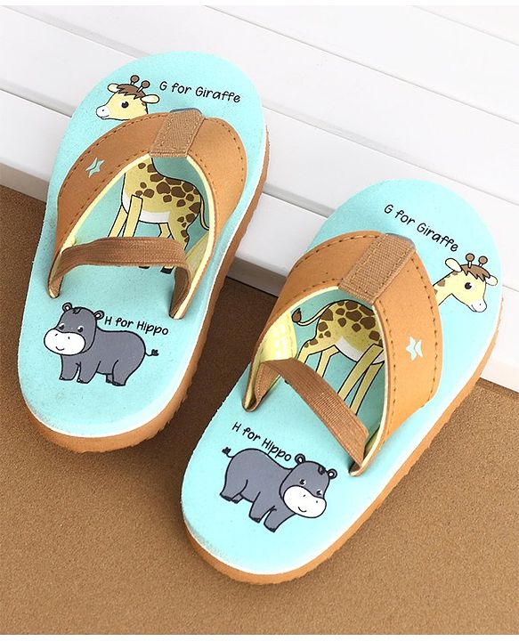 Cute Walk by Babyhug Back Strap Closure Flip Flops Giraffe Print - Blue