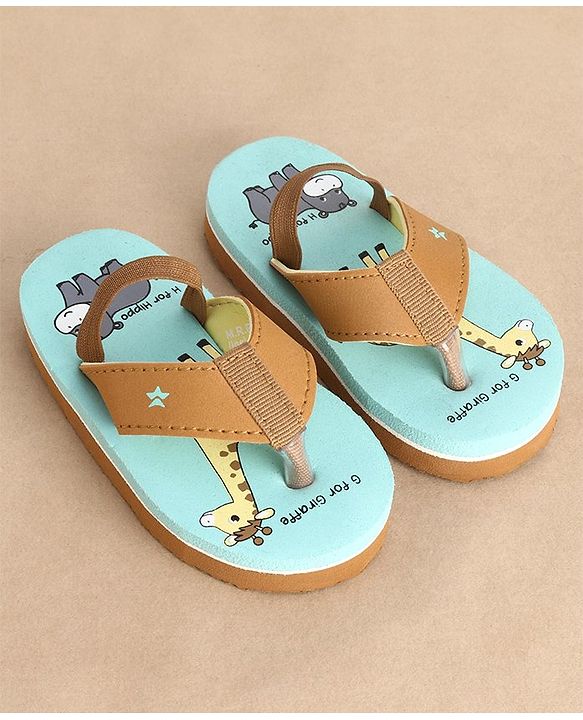Cute Walk by Babyhug Back Strap Closure Flip Flops Giraffe Print - Blue