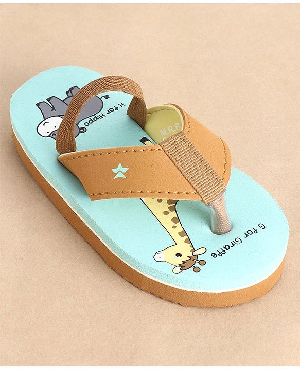 Cute Walk by Babyhug Back Strap Closure Flip Flops Giraffe Print - Blue