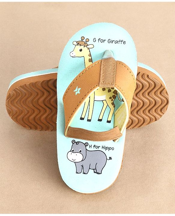 Cute Walk by Babyhug Back Strap Closure Flip Flops Giraffe Print - Blue