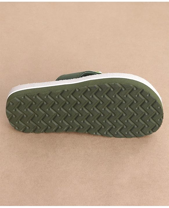 Cute Walk by Babyhug Striped & Dino Printed Slip On Flip Flops - Green & Blue