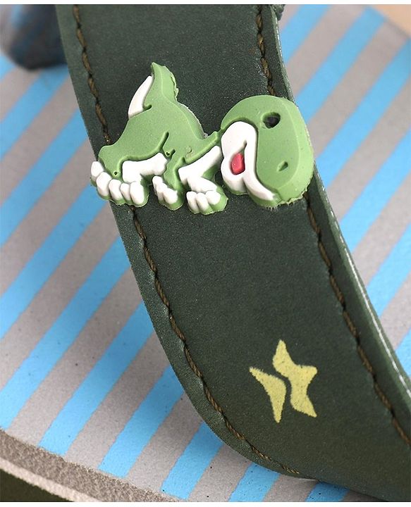 Cute Walk by Babyhug Striped & Dino Printed Slip On Flip Flops - Green & Blue