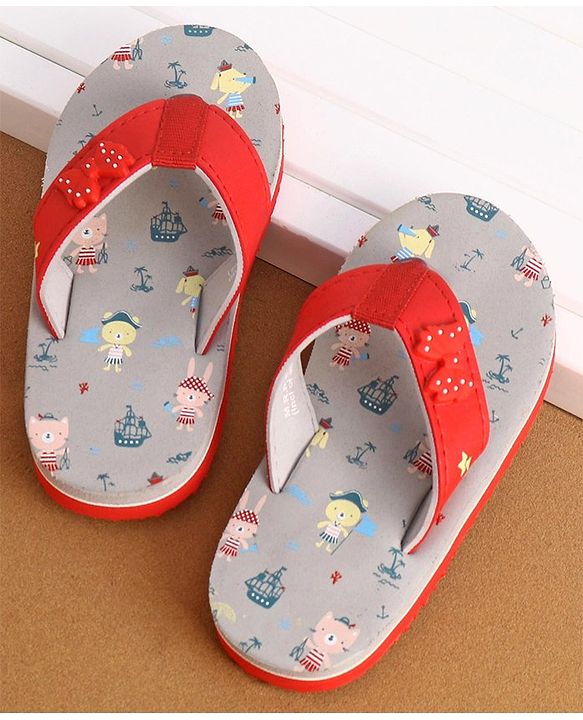 Cute Walk by Babyhug Slip On Style Anchor Graphics & Bow Applique Flip Flops - Grey