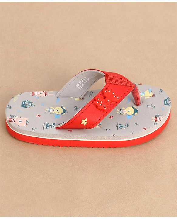 Cute Walk by Babyhug Slip On Style Anchor Graphics & Bow Applique Flip Flops - Grey