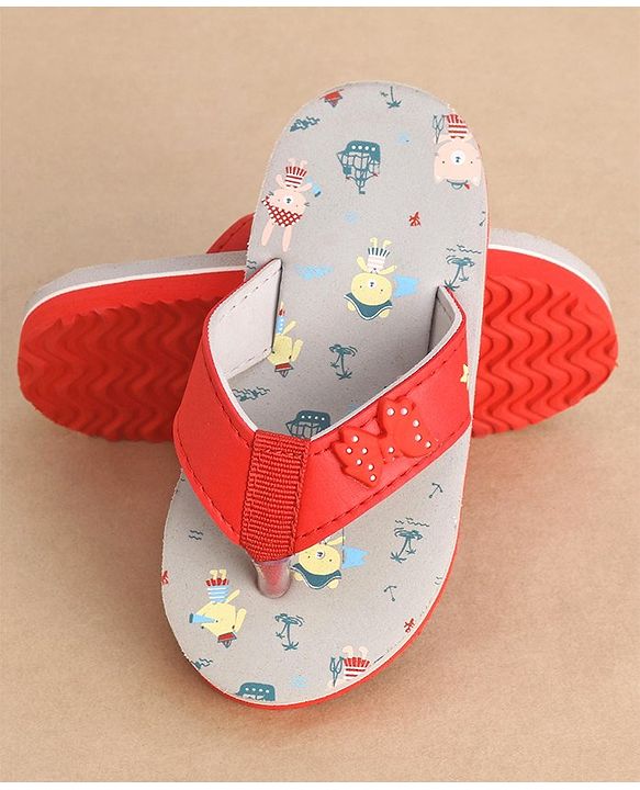Cute Walk by Babyhug Slip On Style Anchor Graphics & Bow Applique Flip Flops - Grey