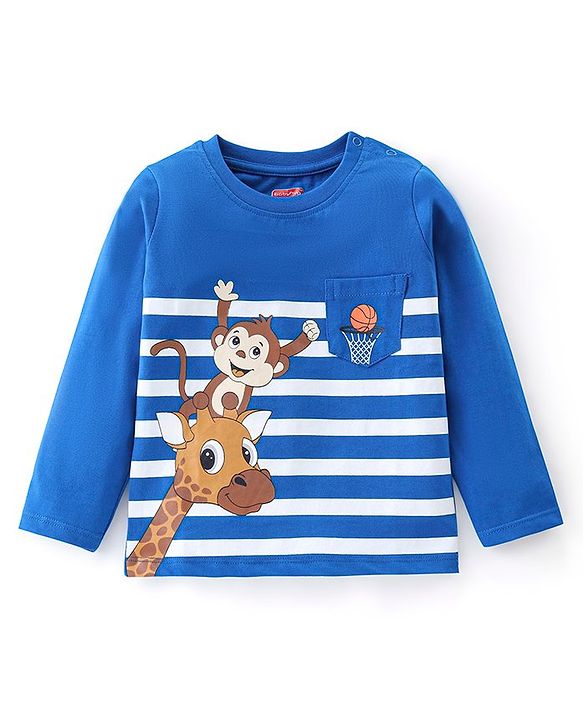 Babyhug 100% Cotton Knit Full Sleeves T-Shirt with Giraffe Print - Blue