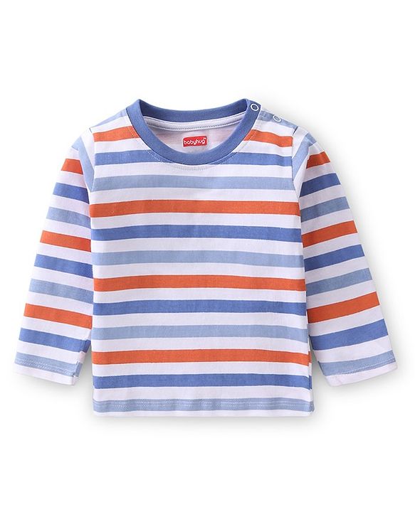 Babyhug Cotton Jersey Full Sleeves Tee With Fox Print - Orange &  Blue