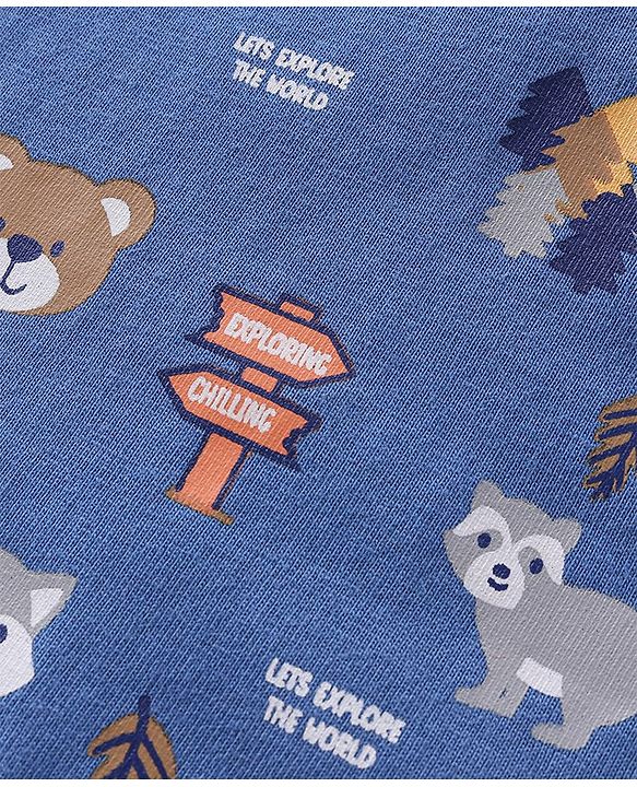 Babyhug Cotton Jersey Full Sleeves Tee With Fox Print - Orange &  Blue