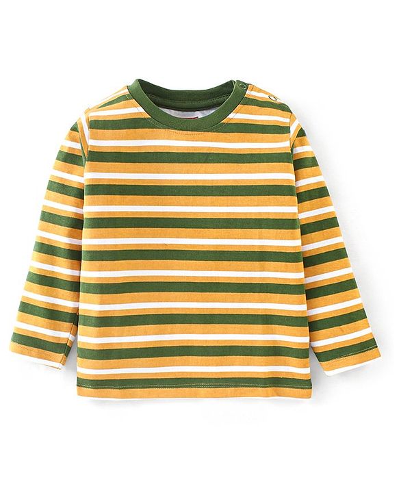 Babyhug 100% Cotton Full Sleeves T-Shirt Striped With Adventure Print Pack Of 3 - Green Yellow & White