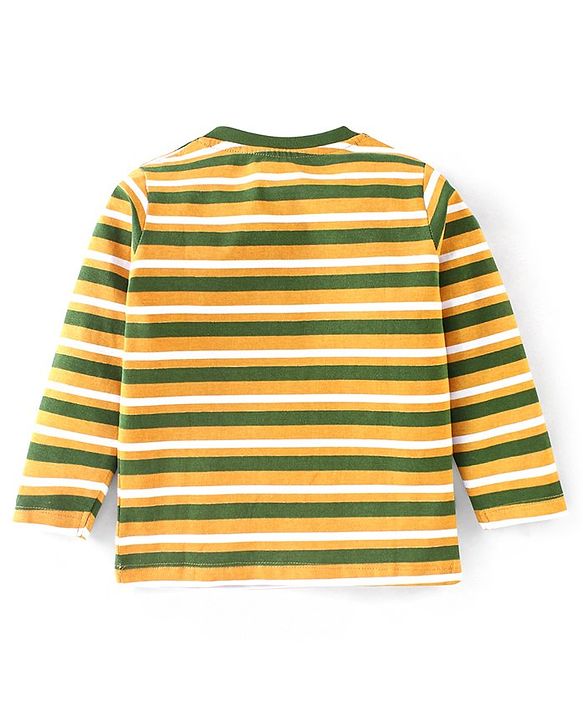 Babyhug 100% Cotton Full Sleeves T-Shirt Striped With Adventure Print Pack Of 3 - Green Yellow & White
