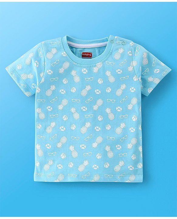 Babyhug 100% Cotton Half Sleeves T-Shirt Striped & Print Pack Of 7 - Blue Yellow & Green