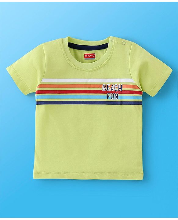 Babyhug 100% Cotton Half Sleeves T-Shirt Striped & Print Pack Of 7 - Blue Yellow & Green