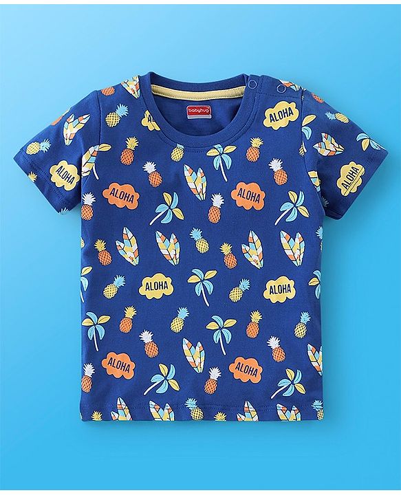 Babyhug 100% Cotton Half Sleeves T-Shirt Striped & Print Pack Of 7 - Blue Yellow & Green
