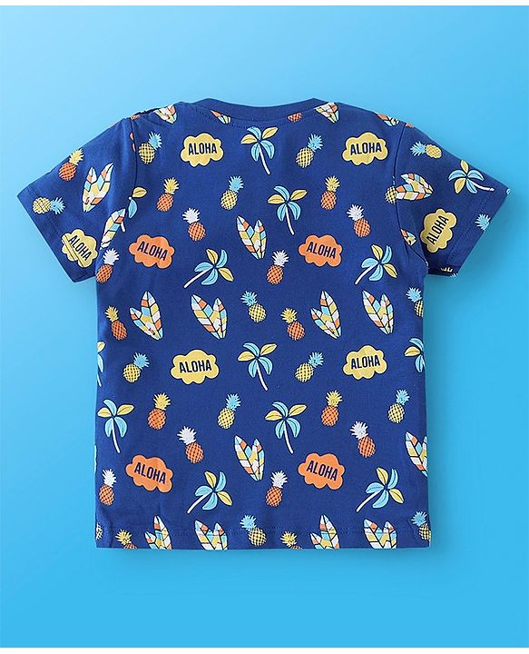 Babyhug 100% Cotton Half Sleeves T-Shirt Striped & Print Pack Of 7 - Blue Yellow & Green