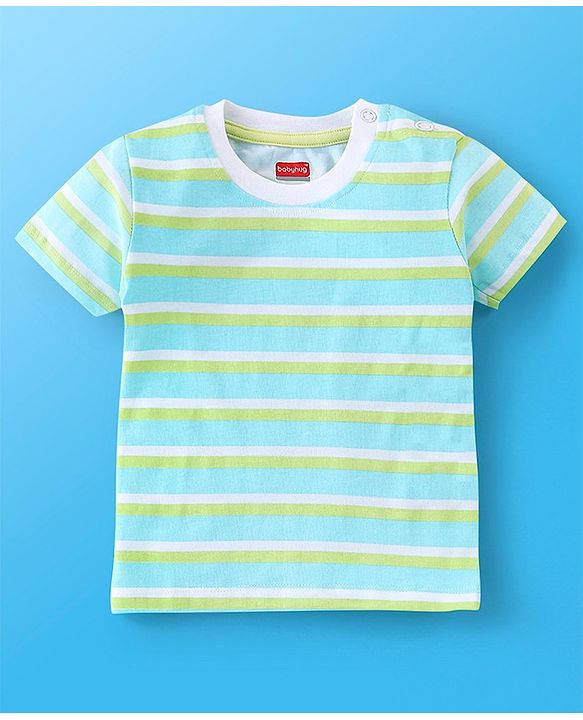 Babyhug 100% Cotton Half Sleeves T-Shirt Striped & Print Pack Of 7 - Blue Yellow & Green