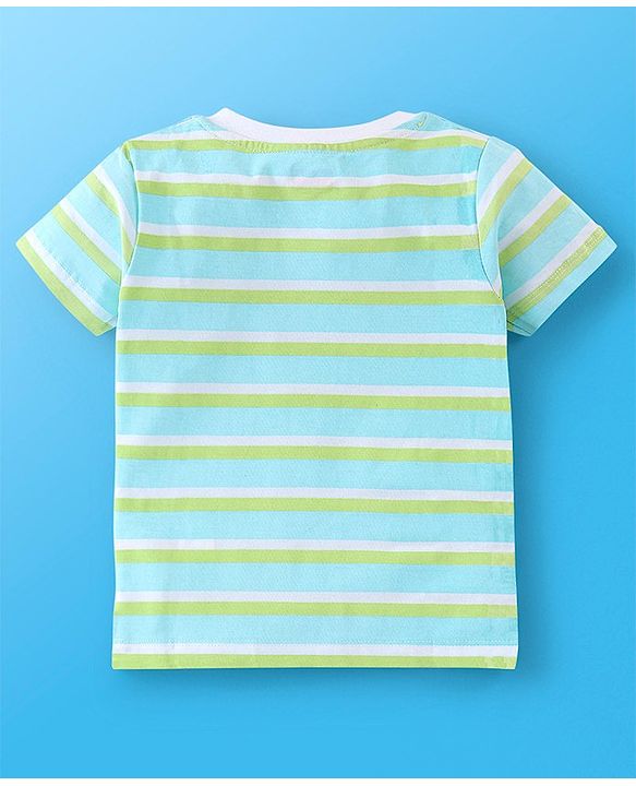 Babyhug 100% Cotton Half Sleeves T-Shirt Striped & Print Pack Of 7 - Blue Yellow & Green