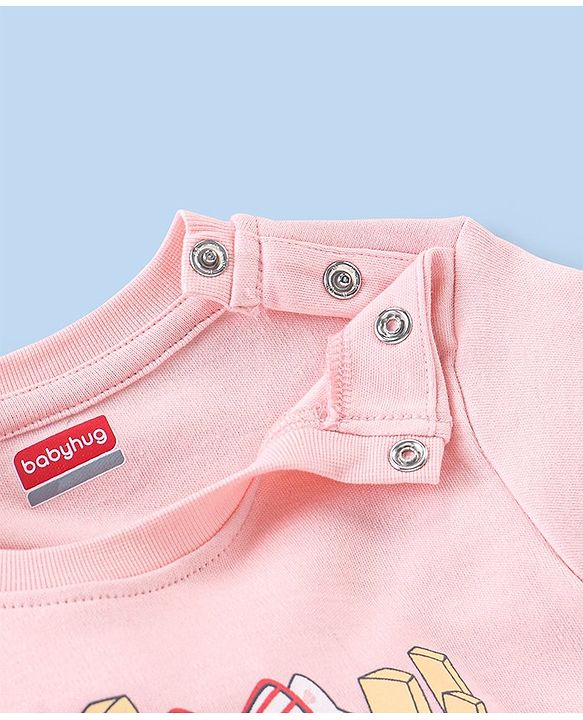 Babyhug Cotton Interlock Full Sleeves Night Suit with Kitty Print - Pink