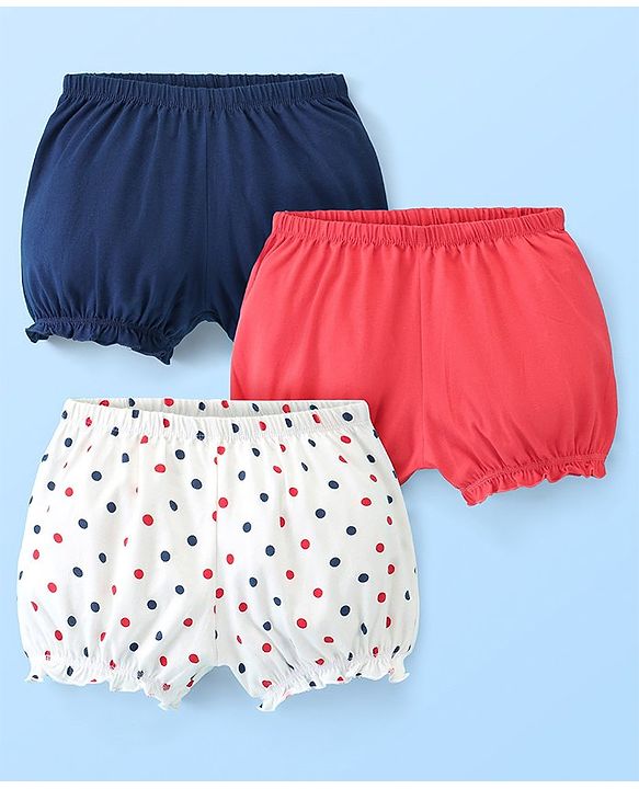 Pine Kids Cotton Anti Bacterial  Bloomers Solid & Dot Print Pack Of 3 - Pink Blue & White