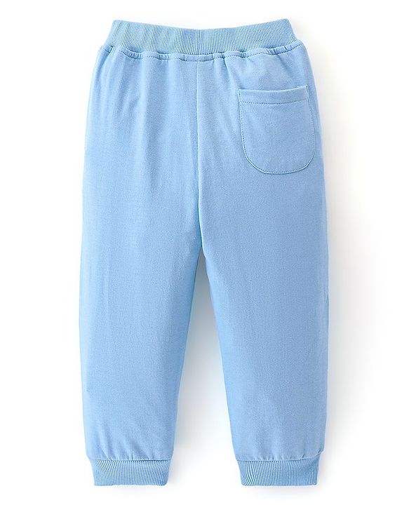 Babyhug Cotton Looper Knit Full Length Lounge Pant With Text Print - Blue