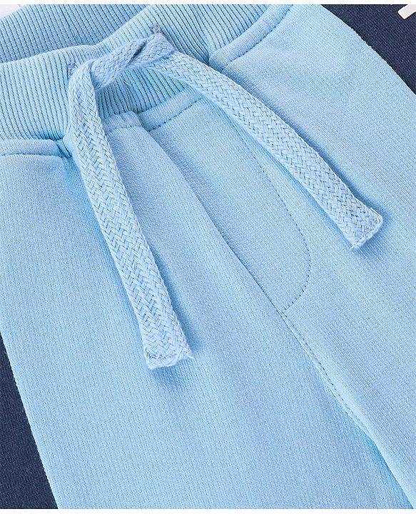 Babyhug Cotton Looper Knit Full Length Lounge Pant With Text Print - Blue