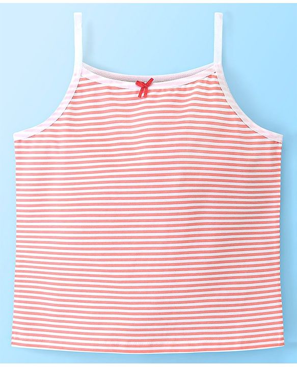 Pine Kids Cotton Sleeveless Antimicrobial Slips Stripes & Dot Print Pack Of 3 - Pink & Red