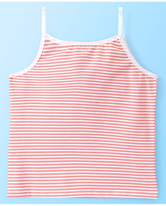 Pine Kids Cotton Sleeveless Antimicrobial Slips Stripes & Dot Print Pack Of 3 - Pink & Red
