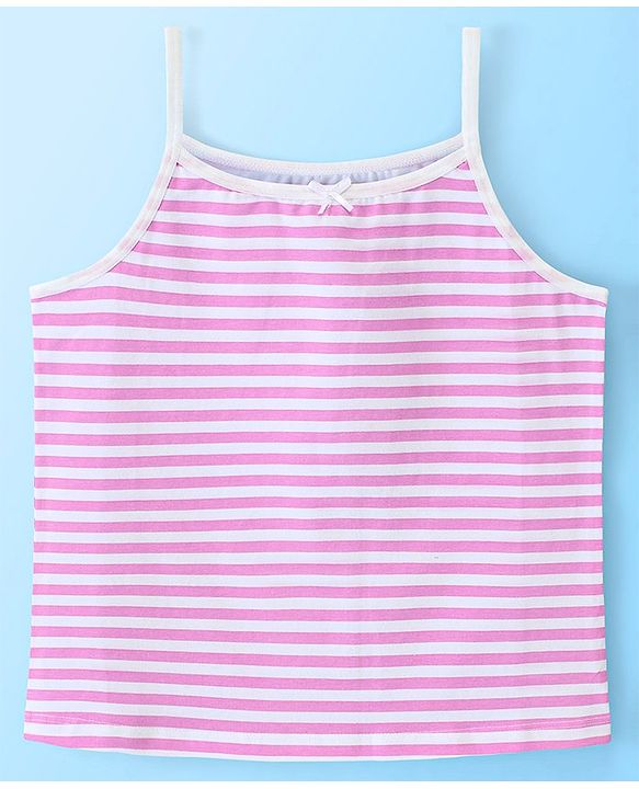 Pine Kids Cotton Sleeveless Antimicrobial Slips Solid & Stripes Pack Of 3 - Pink