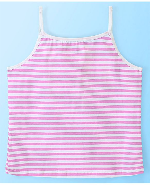 Pine Kids Cotton Sleeveless Antimicrobial Slips Solid & Stripes Pack Of 3 - Pink