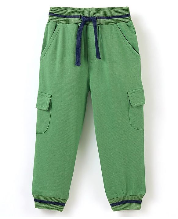 Babyhug Cotton Looper Knit Full Length Solid Lounge Pant with Draw Cord - Green