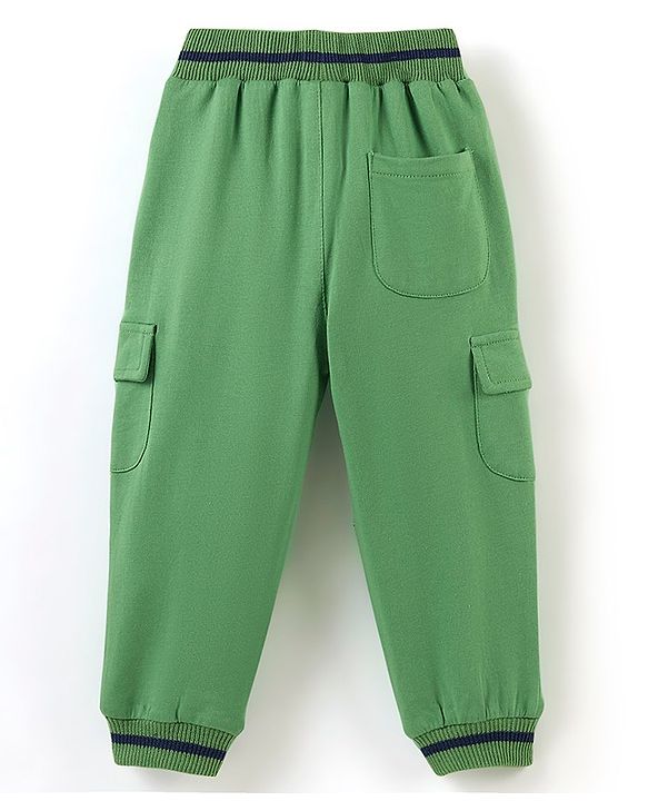 Babyhug Cotton Looper Knit Full Length Solid Lounge Pant with Draw Cord - Green