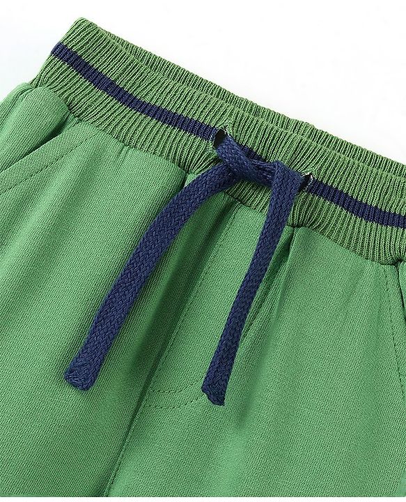 Babyhug Cotton Looper Knit Full Length Solid Lounge Pant with Draw Cord - Green