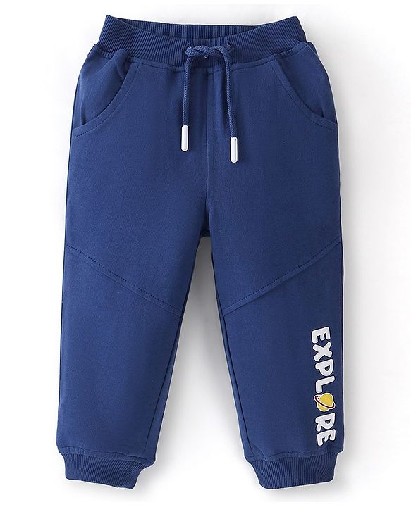 Babyhug Cotton Looper Knit Full Length Lounge Pant Explore Print - Blue