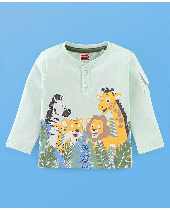 Babyhug 100% Cotton Jersey Full Sleeves T-Shirt & Lounge Pants Set Jungle Print - Olive Green