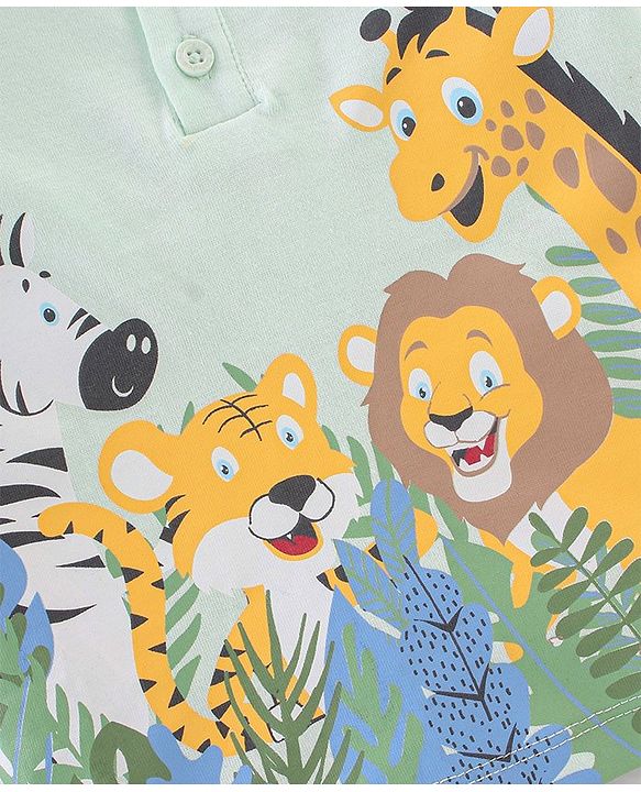 Babyhug 100% Cotton Jersey Full Sleeves T-Shirt & Lounge Pants Set Jungle Print - Olive Green