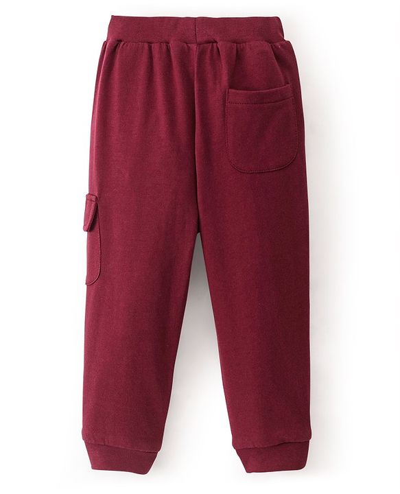 Babyhug Cotton Looper Knit Full Length Lounge Pants Text Print - Maroon