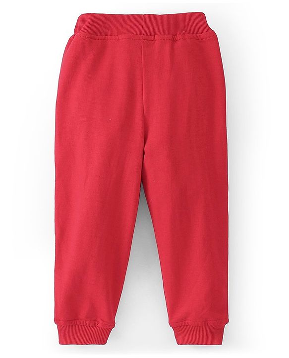 Babyhug Cotton Looper Knit Full Length Lounge Pants Text Print - Red